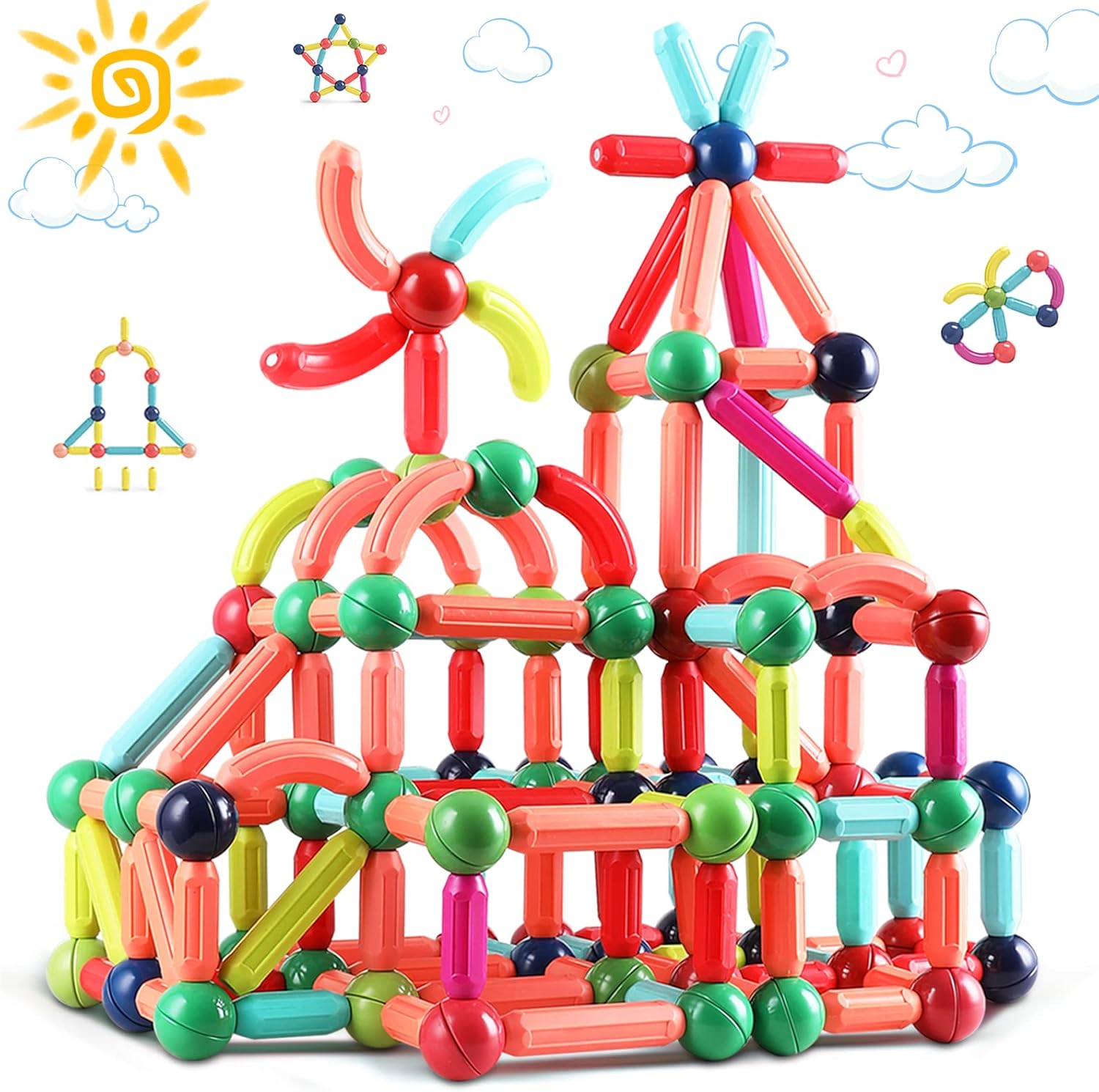 Magnetic Building Blocks for Kids Ages 4-8, STEM Construction Toys for Boys and Girls, Large Size Magnetic Sticks and Balls Game Set for Kid’s Early Educational Learning