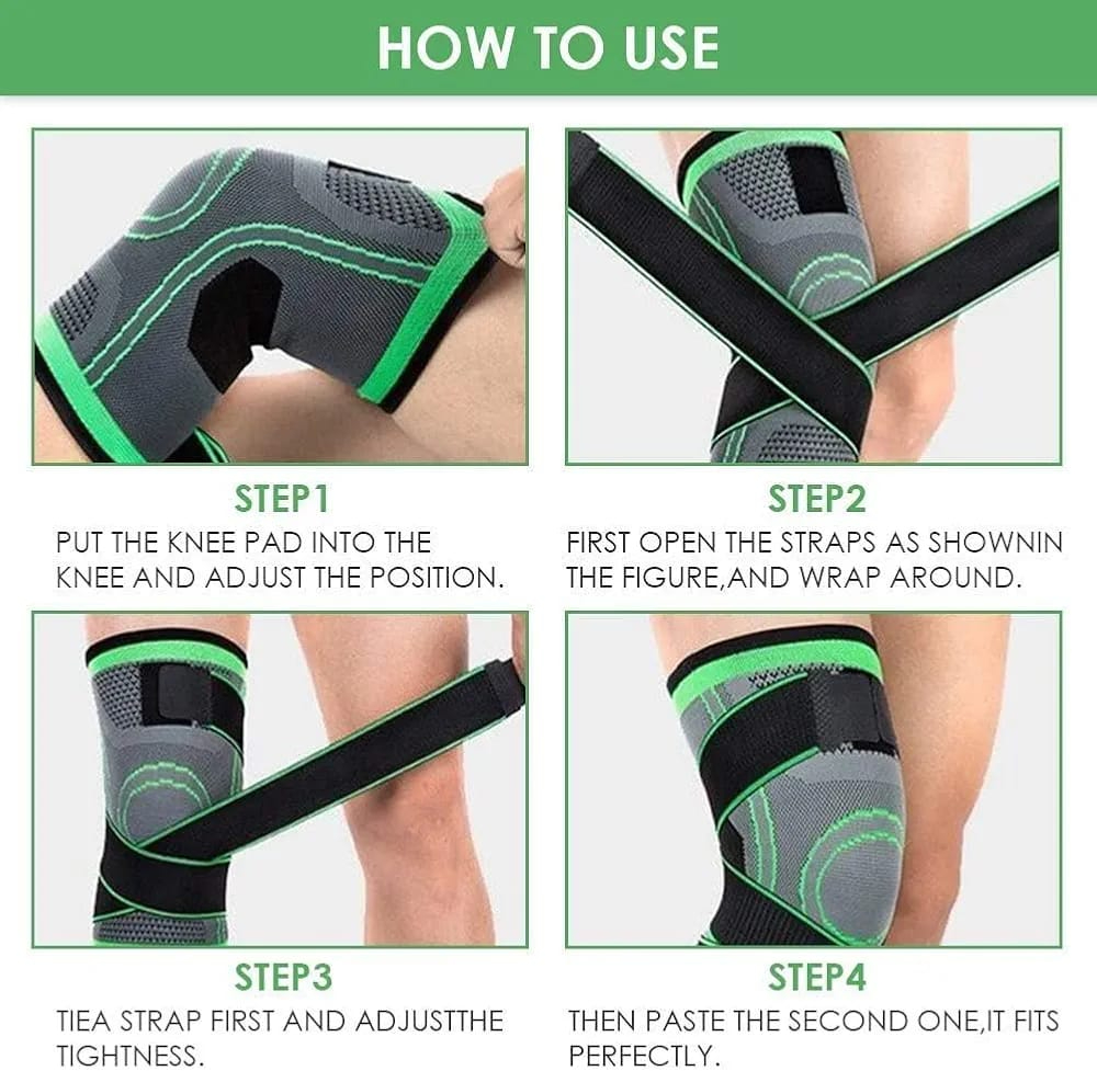 Knee Supporter Adjustable Pressurized Compression Brace Sleeve Nylon Elastic Pad Sports Gear Joint Stabilizer Wrap Fitness Training Jogging Running Gym Exercise Cycling Volleyball Pain Relief Lightweight Durable Ergonomic Unisex Men Women Protection