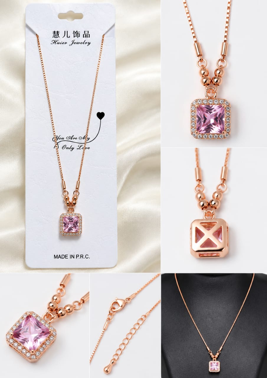 Luxury Rose Gold Square Crystal Pendant For Girls