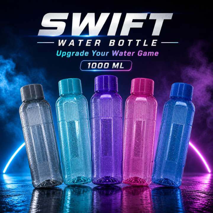 (PACK OF 4) - SWIFT Unbreakable Refrigerator Fridge Water Bottles 1000ml Design Made of Food Grade PET Plastic, Unbreakable Water Bottles for Office, Gym, and Outdoor activities