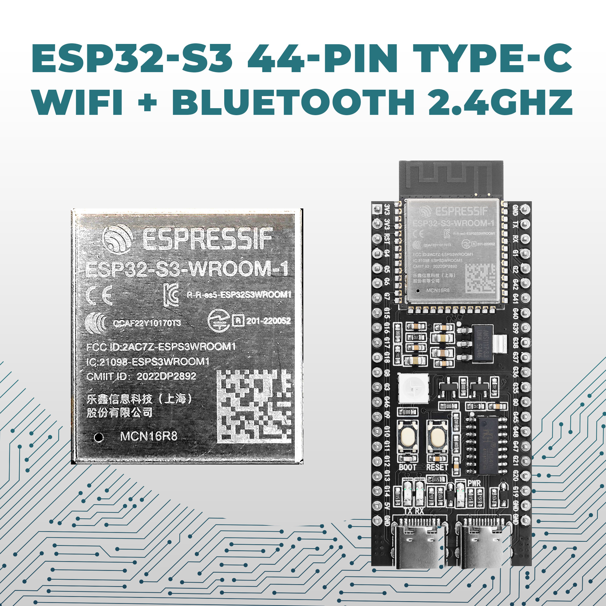 ESP32-S3 Development Board Kit | 2.4GHz WiFi + Bluetooth | WROOM-1 N8R2 N16R8 44-Pin Type-C | IoT & Robotics Expansion Adapter
