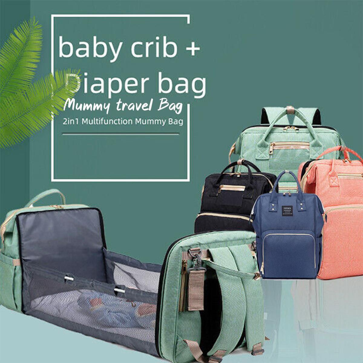 2in1 Multifunctional Travel Mommy Backpack Portable Crib Nappy Bag Large Capacity Diaper Bags  Baby Bed Crib Bag Random Color