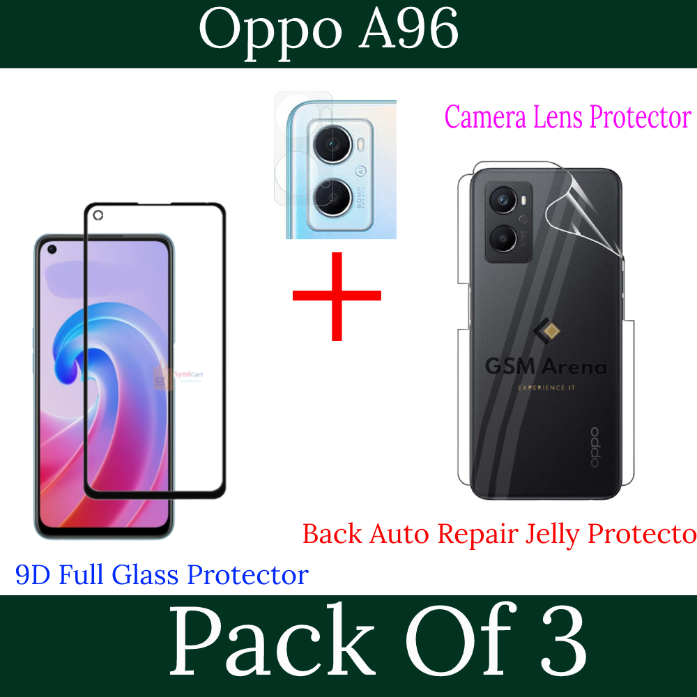 Pack of 3- Oppo A96 9D 21D Tempered Glass Black Border Transaprent
