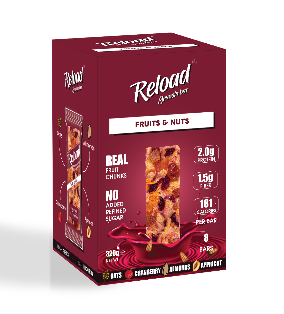 Reload Granola Bar - Protein Bar - Fruits & Nuts - Box (8 Bars)