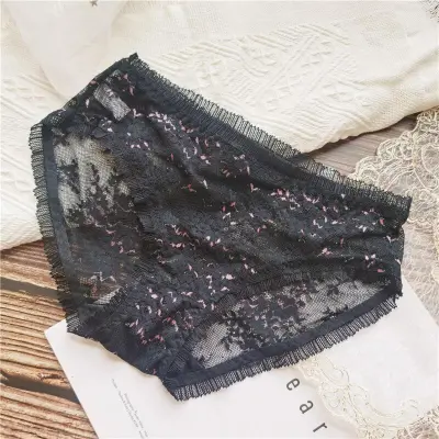  Flower Embroidery Lace Transparent Women Underwear