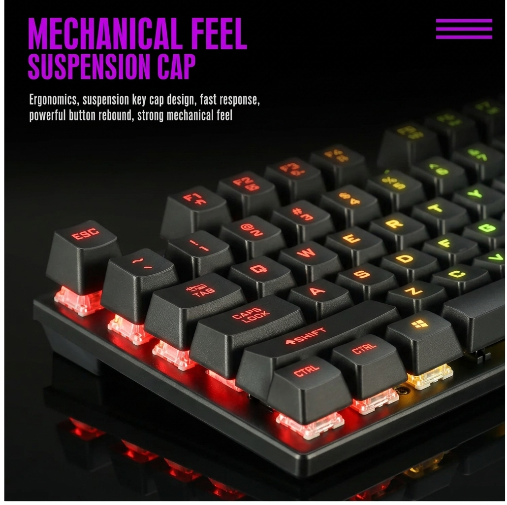 RGB Gaming Keyboard & Mouse Combo - 7 Colour Wired RGB Mouse and Keyboard Set - USB Wired Pack For PC & Laptop - Black & White