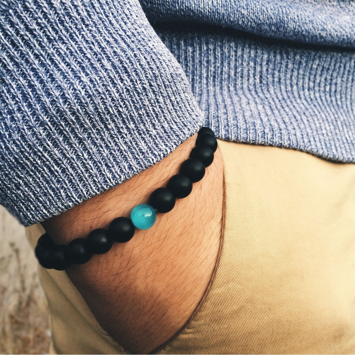 Jet Black  Beads Charm Handmade Ocean Bracelet For Boys & Girls