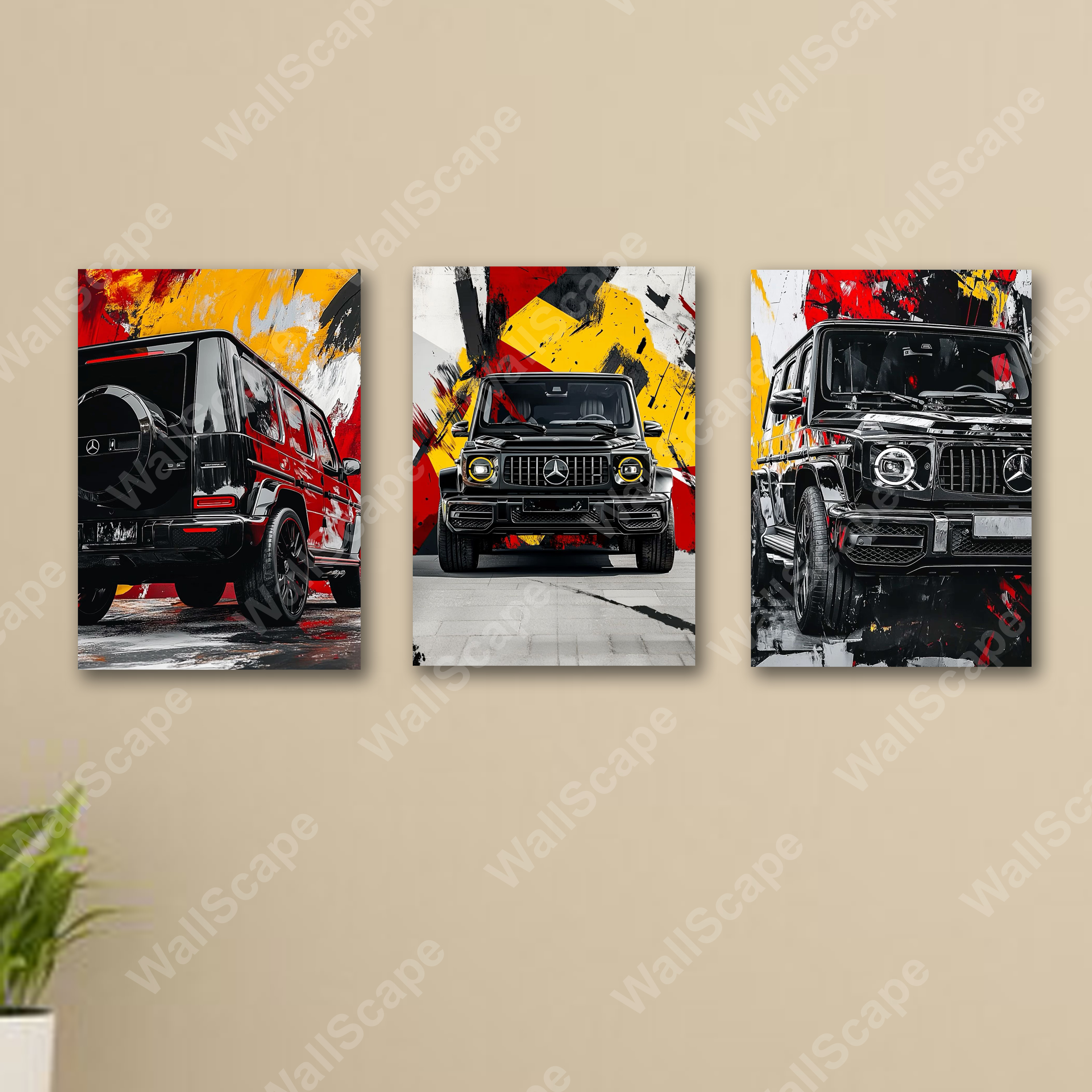 set of 3 mercedes g class g wagon sports cars art poster wooden sticky frames for wall decore / sticky phototiles