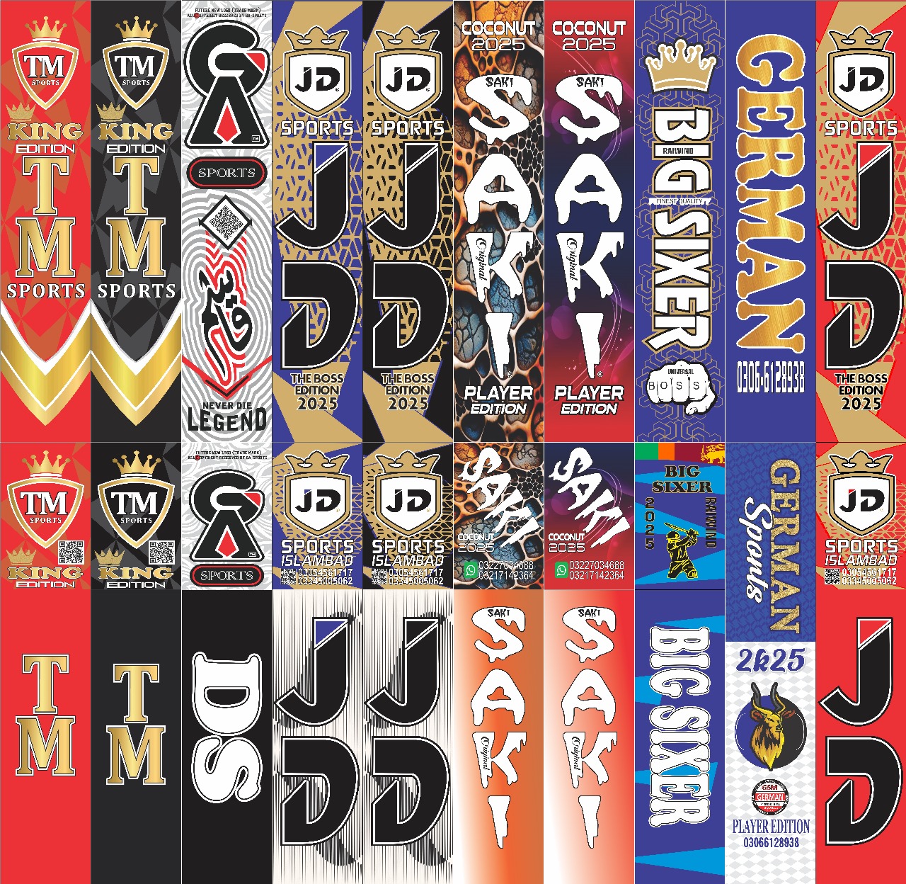 JD, SAKI, GERMAN Full Sticker & Half Sticker Complete 1 Set Front or Back for bats