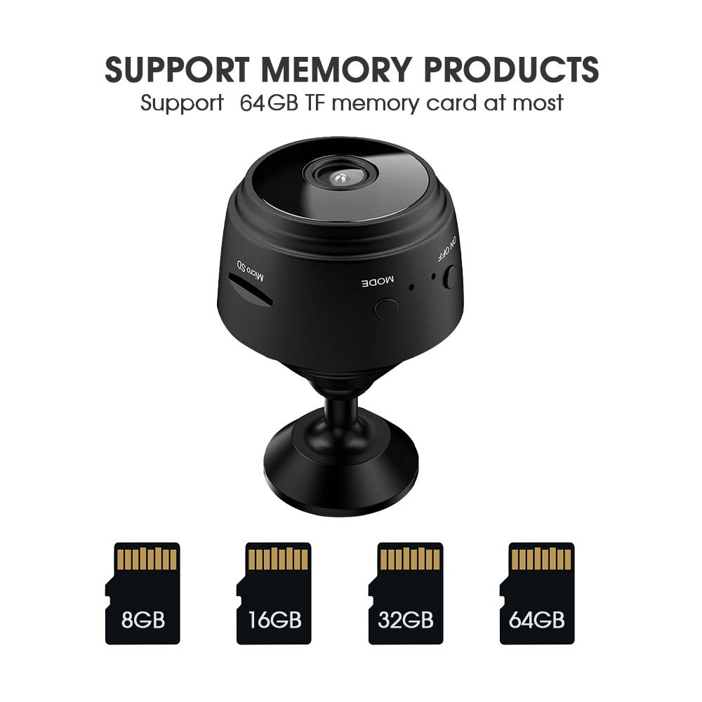WiFi Mini Camera HD 1080p 2 Mega pixel Camera Lens Upto 128 GB Memory card supported Wireless Video Recorder Voice Recorder Security Monitoring Camera