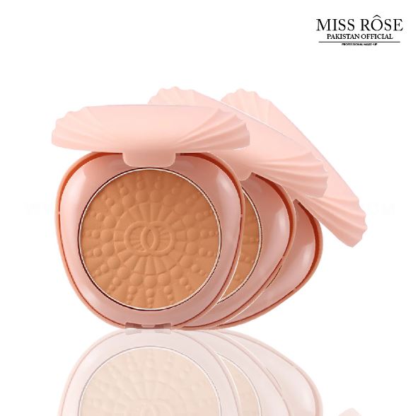 Miss Rose Elegant Dual-Tone Compact Powder with Built-in Mirror & Puff, Full Coverage Face Makeup, Neutral Pressed Powder