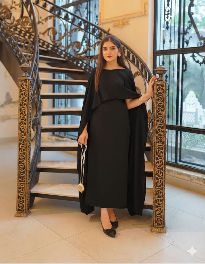 Silk Attached cape Maxi 1 Piece dress for Girls & Women's Fashion
