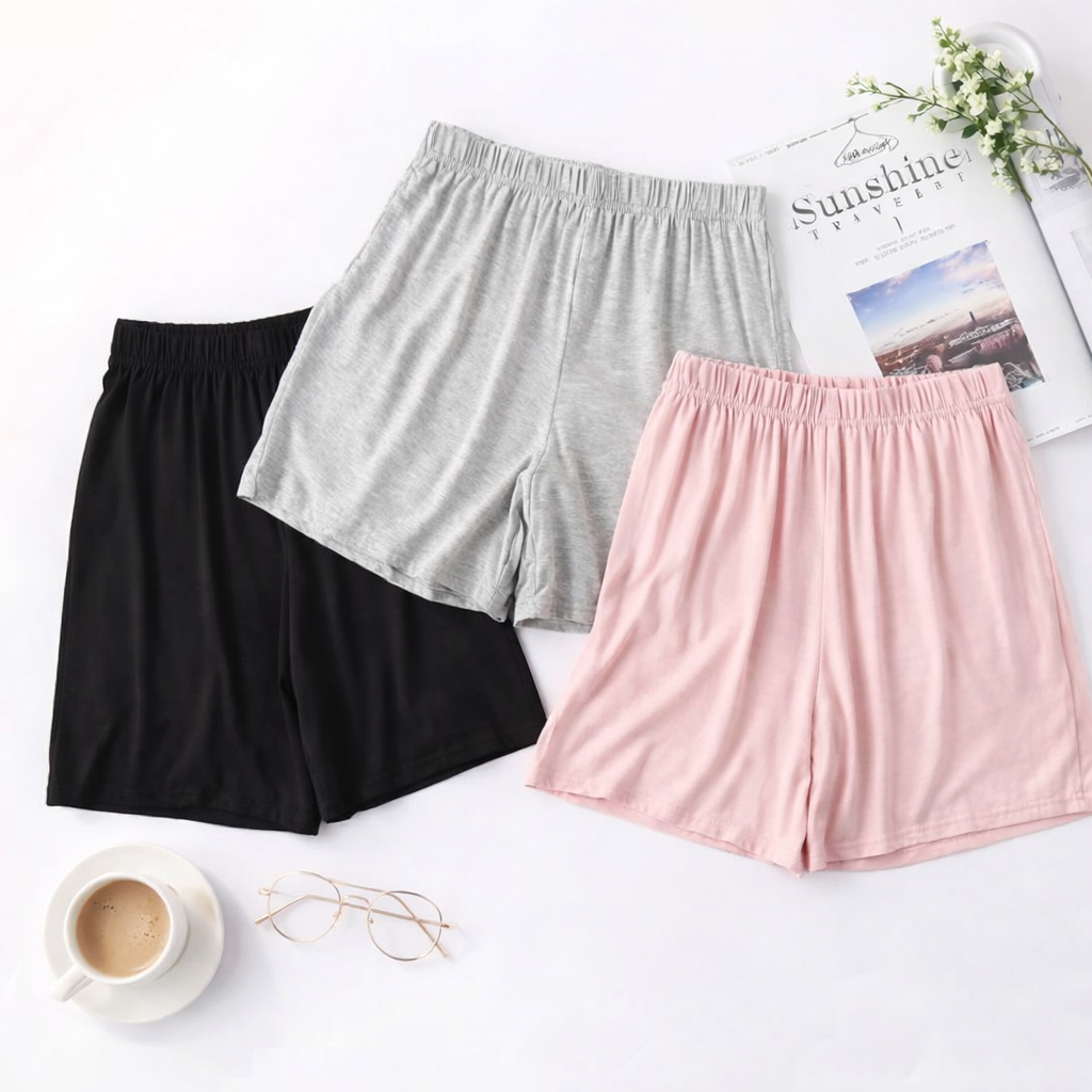 FashionPoint - Women Pack of 3 Plain Jersey Shorts Elastic Waist Casual Home Wear Summer Shorts for Ladies