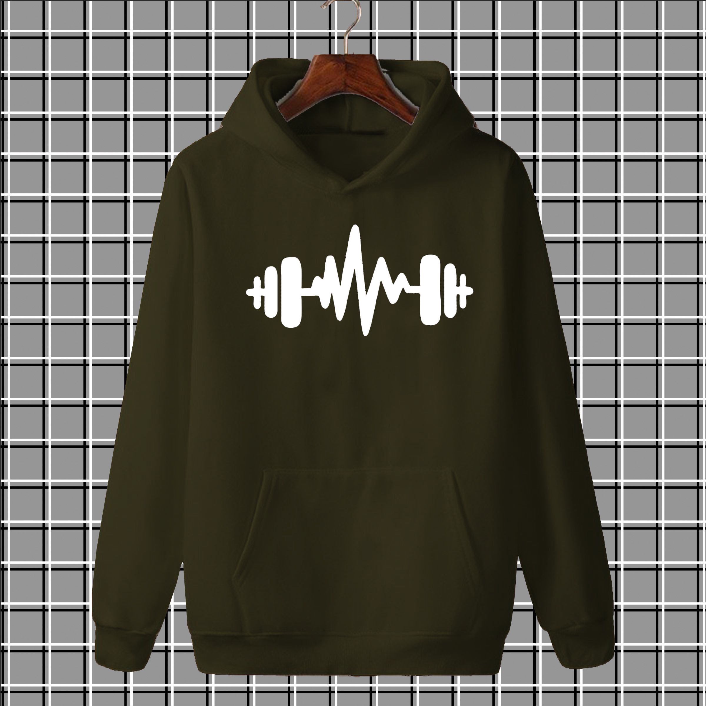 Brown dumbell pullover warm fleece kangroo hoodie for men and boys