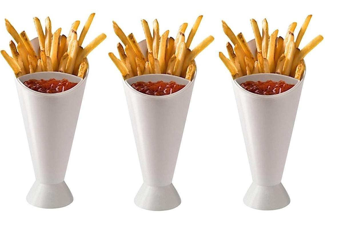 Pack of 3 French Fries Holder Cone with Dipping Cup