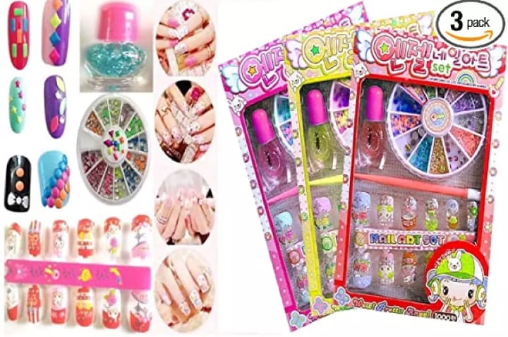 Beautiful Nail Kit With Colorful Design Nails and Glitter Nail Polish - J50900