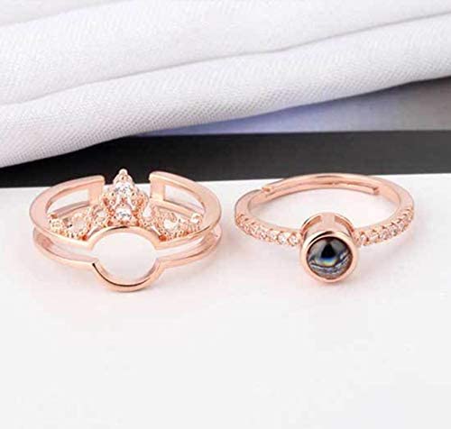 Love Ring for Girls I Love You 100 Languages Luxury Female Bridal Wedding Ring Set Fashion Projection Ring Love Romantic Memory Lovers Ring