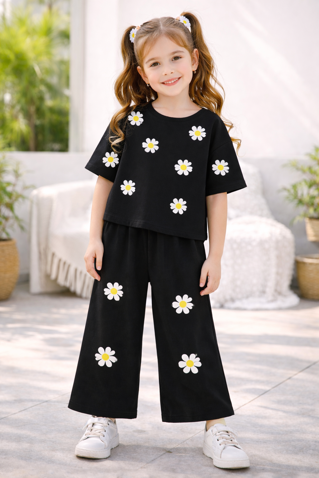Eid Collection Kids Girls T-Shirt and Flapper Set Microsoft Cotton Top with Printed Palazzo Age 1-10 Years to