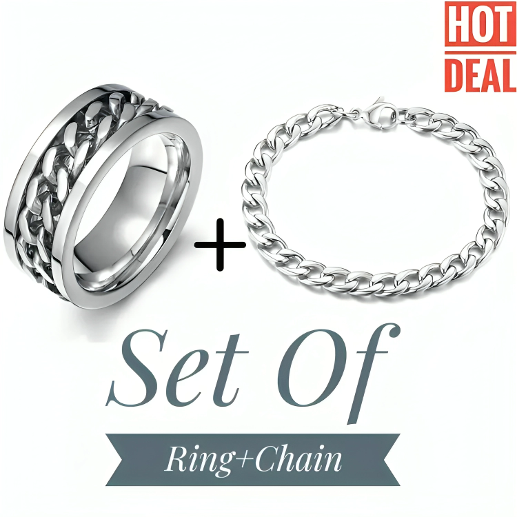 Hot Deal Set Of Spinner Ring & Cuban Link Chain For Men & Boys Jewellery Set Gift For Men