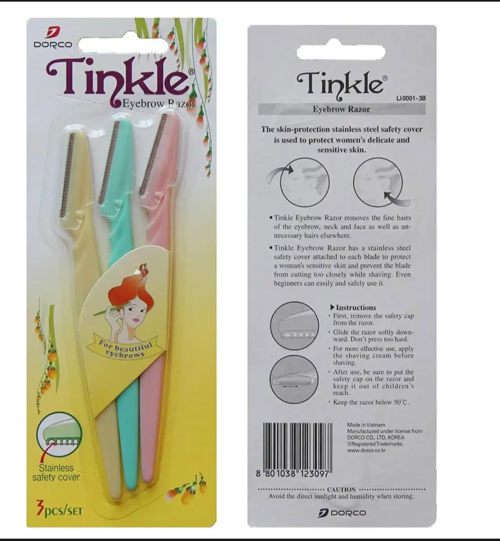 Tinkle Eyebrow Razor 3 Pack | Facial Hair Remover & Eyebrow Shaper for Women & Men | Safe Face Razor for Peach Fuzz & Eyebrow Trimming