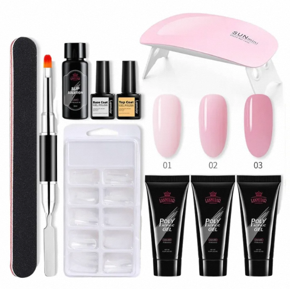 Poly Nail Gel Set 6W Led Lamp Full Manicure Set Quick Extension Nail Kit Gel Builder Polygels Set For Nails Nail Tool Kit 8Pcs/Set Nail Art UV Quick Extension Nail Kit Glitter Poly UV Builder Gel Nail Tip Color Nail Tip French Nail Tip Form DIY Manicure