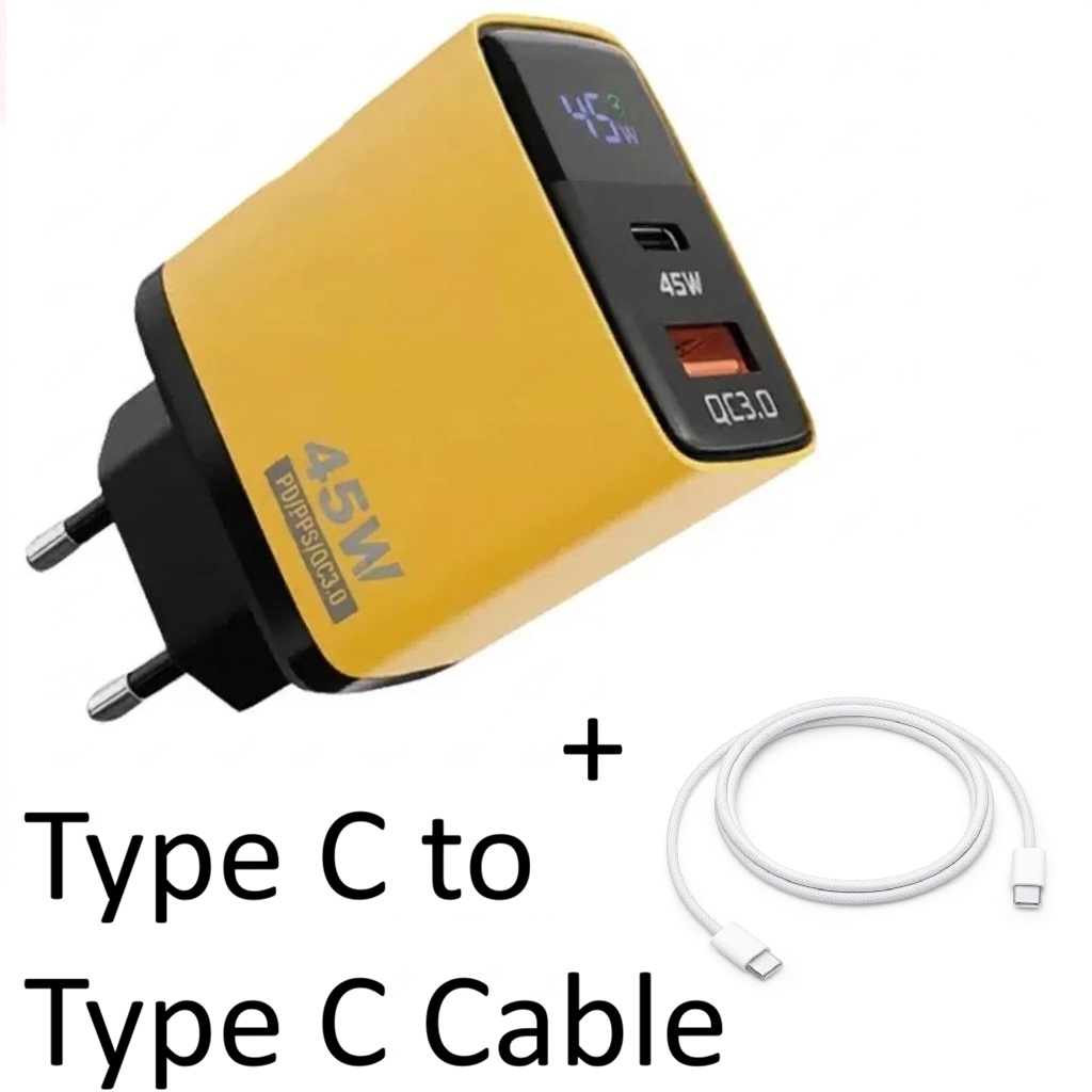 Digital Display Charger 45W Fast Adapter , LED Display Adapter, QC 3.0 | Fast Charging Brick + USB Cable | Universal Android | Rapid Charge USB Adapter | Cloudify.pk