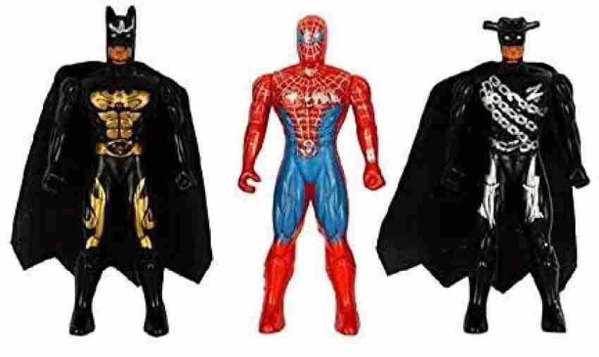 Pack of 2 Assorted Cartoon Character Toys – Batman & Spiderman or Superman | Plastic Action Figures