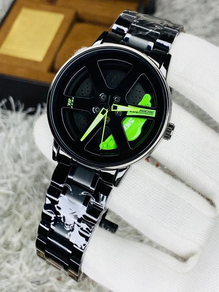 “WHEEL WATCH Premium  Men’s Wristwatch – Rotating Rim Dial, Multi-Function Modern Design, Waterproof Metal Strap”Look Like Smart Watch