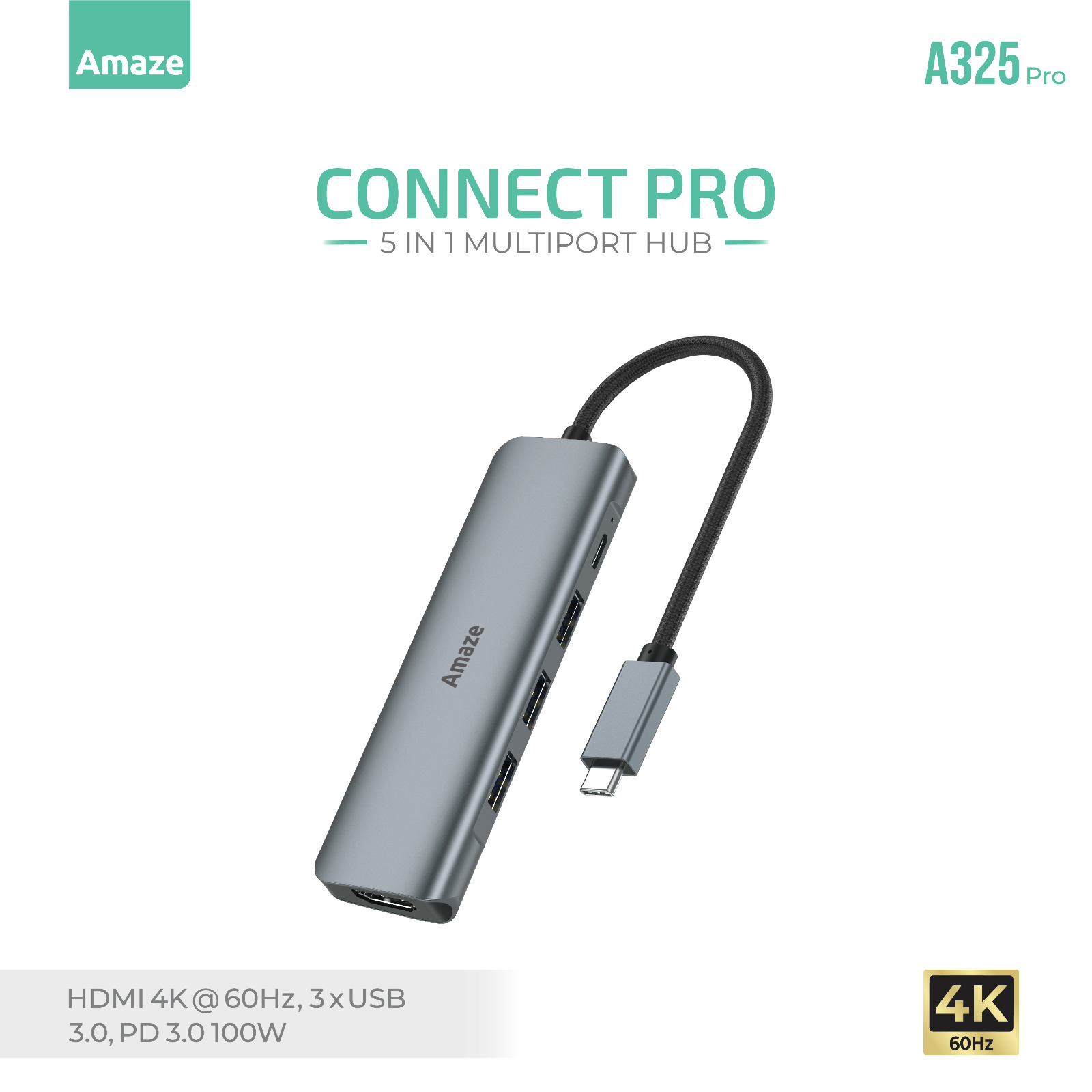 Amaze A325 Pro Connect Pro 5 in 1 Type-C TO HDMI and USB Multifunction Hub 4k @60hz 6 c52747bbf5b10e9c29fae9aa9c45e1cf