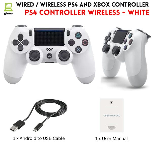 Wired & Wireless Xbox Controller - PC / PS4 / Xbox 360 Controller Wireless Joystick - Microsoft Joystick Xbox 360 With Vibration - Controller For Android, Laptop, PC & Xbox - White & Black