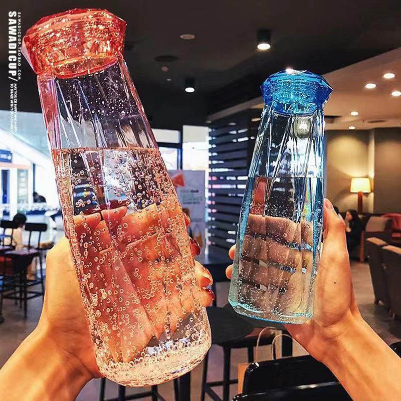 Smart Diamond Glass Colored Travel Water Bottle 500ml  Fancy & Stylish Bottles