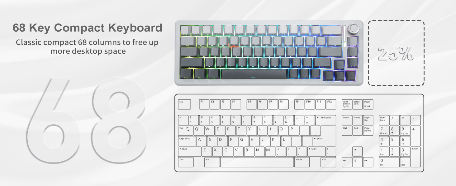 E-YOOSO Z-68 Tri-Mode Wireless 65% Mechanical Gaming Keyboard Gradient Gray RGB 68 Keys Hot Swappable Silver Wood Switches 25 c537b949c5ed48eb64db57e1636e9924