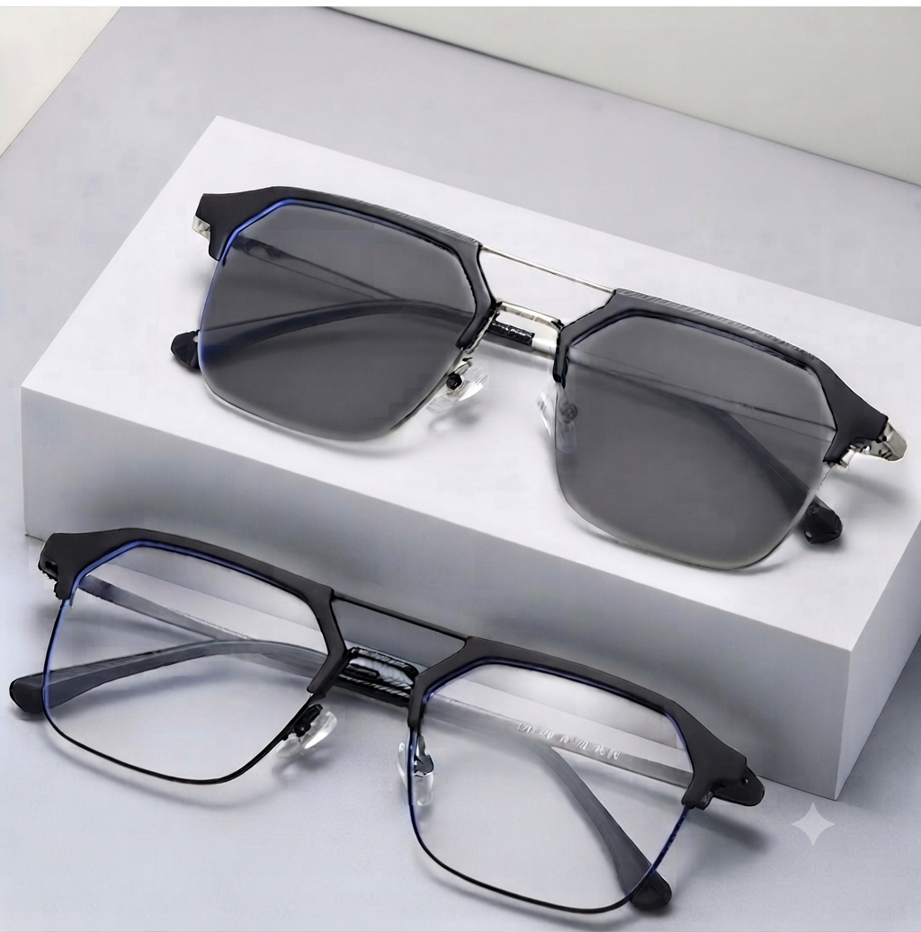 2-in-1 Photochromic Sunglasses for Men & Women - Anti Blue Light Computer Glasses - Auto Color Changing Transition Eyewear