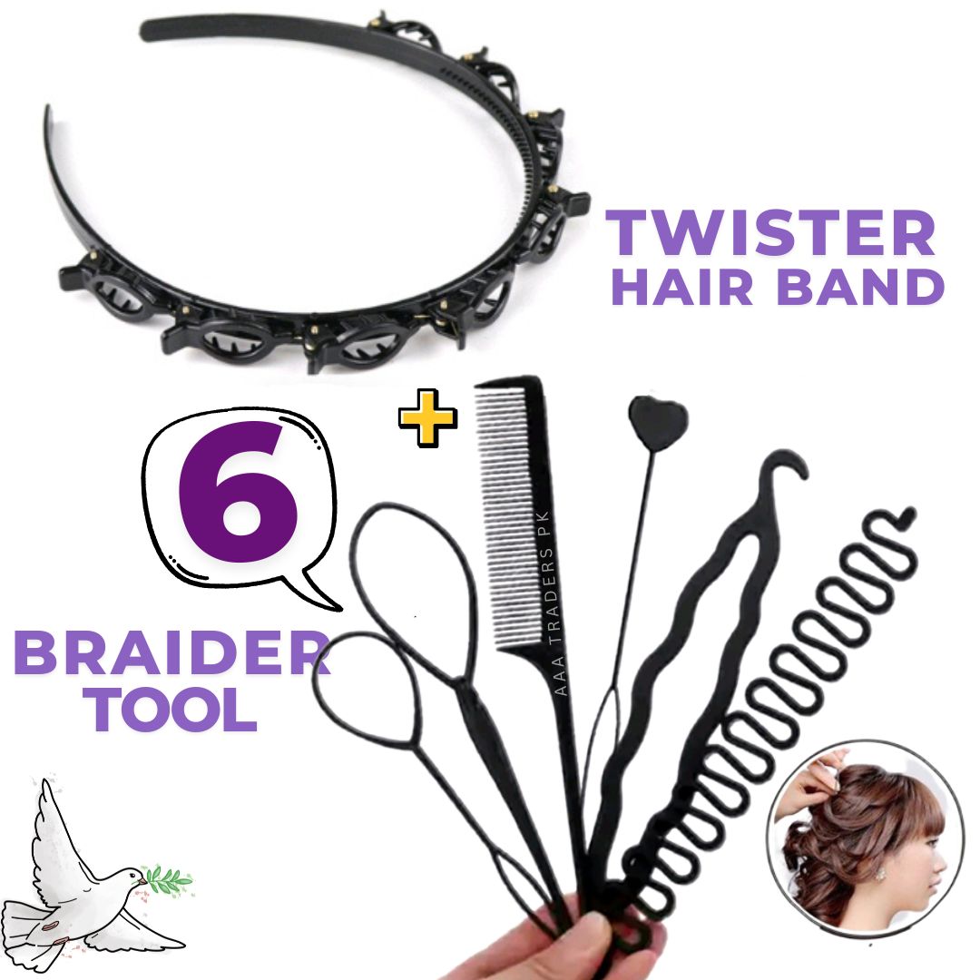 Braids Tools with Zig Zag Pony Tail Makers (Set Of 6 Pcs) Professional Braids Tools Hair Styling Kits For Women Hair Accessories Set Women Girls DIY Hair Styling Set Kit Tools Accessories Pull Hair Needle Dish hair Comb Tools As Picture