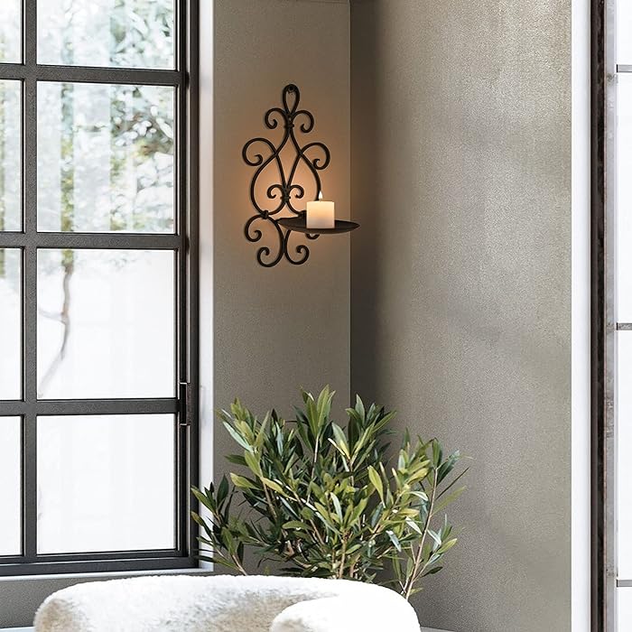 Wooden Wall Candle Sconce Holder Set of 2, Black, 8x6 Inches, Wall Mounted Home Decor for Bedroom and Dining Room (Light Not Included)