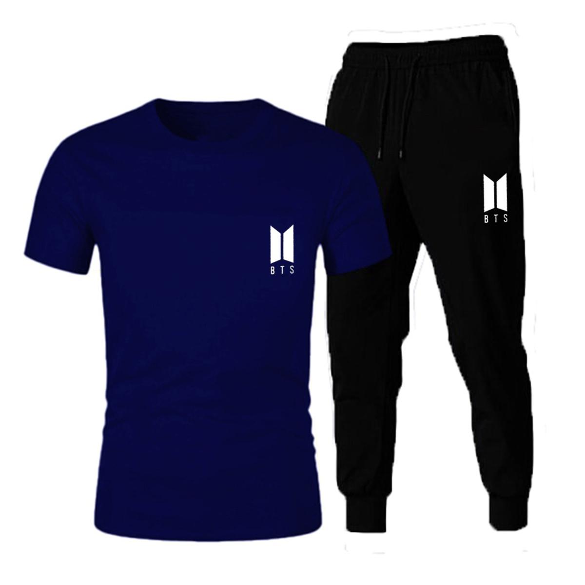 BTS LOGO Printed gym wear Half Sleeves O Neck Trouser & Tshirt Tracksuit For Men highly recommended tracksuit