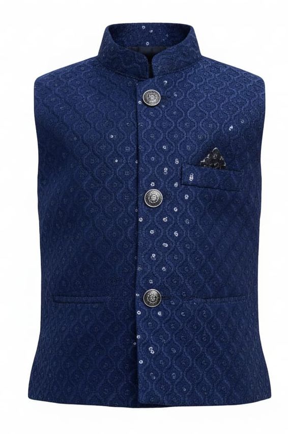 NAVY BLUE Embroidered SEQUIN WAIST COAT With Brooch For Kids & Mens | Wedding Special | Premium Quality Waistcoat | Wedding Special | Premium Quality Waistcoat-All Size Available Here