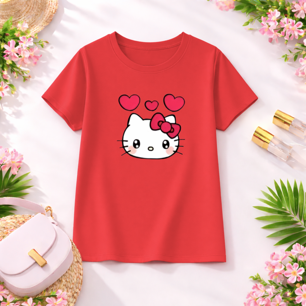 MK Garments -  Girls Kitty Printed Top and T Shirt Half Sleeves Summer Cotton Casual T Shirt for Girls