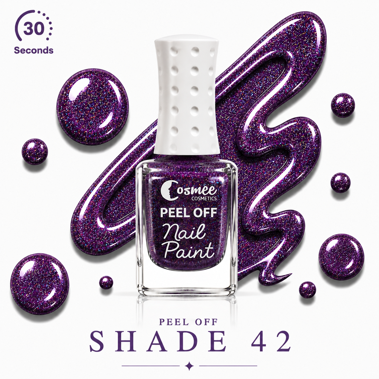 Cosmee Peel Off Nail Paint Shade 42 – Galaxy Purple Glitter