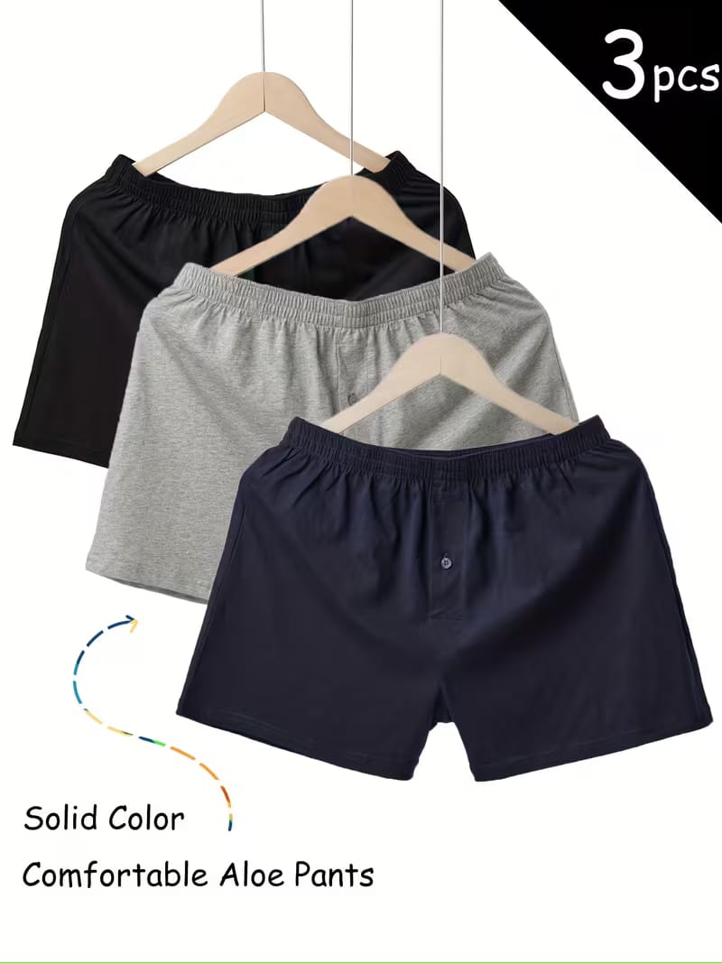 3PCS Men’s Cotton Boxer Briefs | Soft Aloe Fabric Underwear for Men | Breathable Comfortable Seamless Boxers | Elastic Waist Loose Fit Men Panties | Home Leisure Daily Wear Innerwear | Lightweight Stretch Men’s Underwear Pack