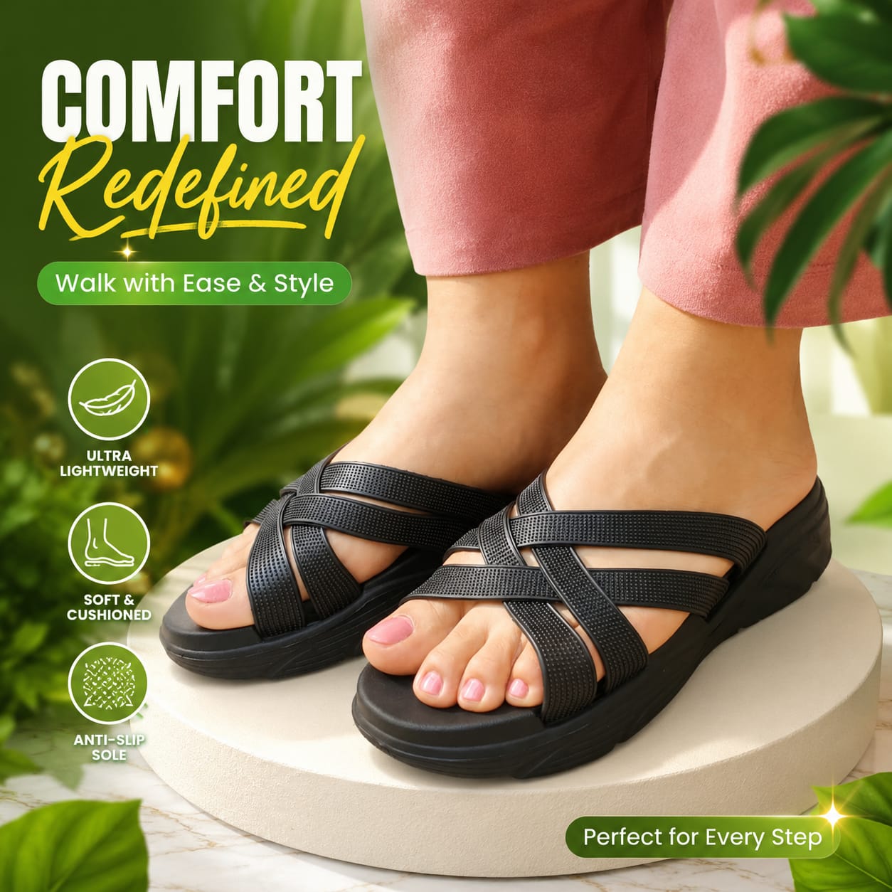 Deluxe Women Elegant White House Slippers Comfortable Indoor Flip Flops with Elastic Straps