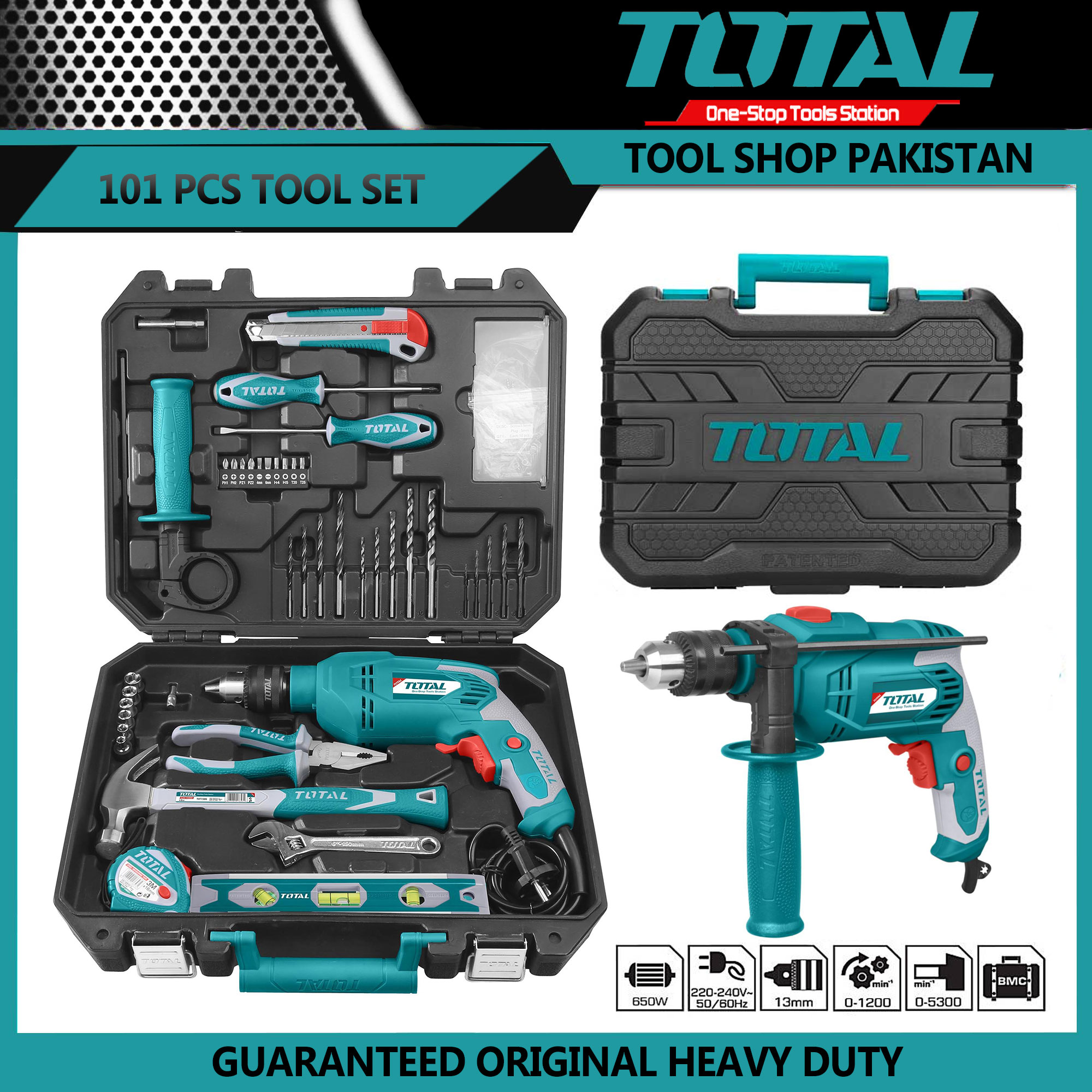 Total 101 Piece Professional Tool Set with Drill 650W Variable