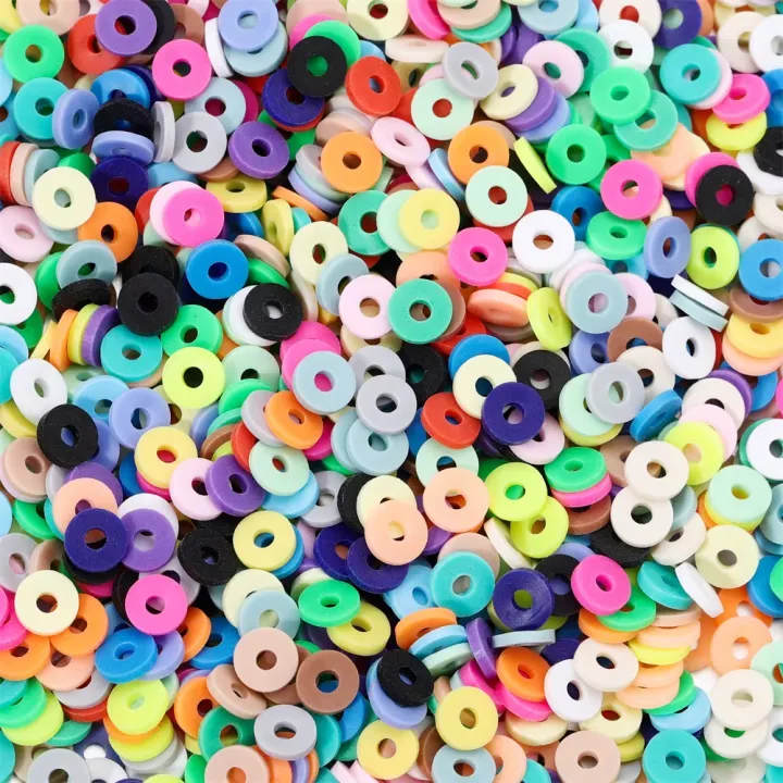Pack of 100 / 200 / 400 / 600 Pieces | Flat Round Polymer Clay Beads | 6mm | Mixed Colors | Used in Jewelry Making & DIY Projects