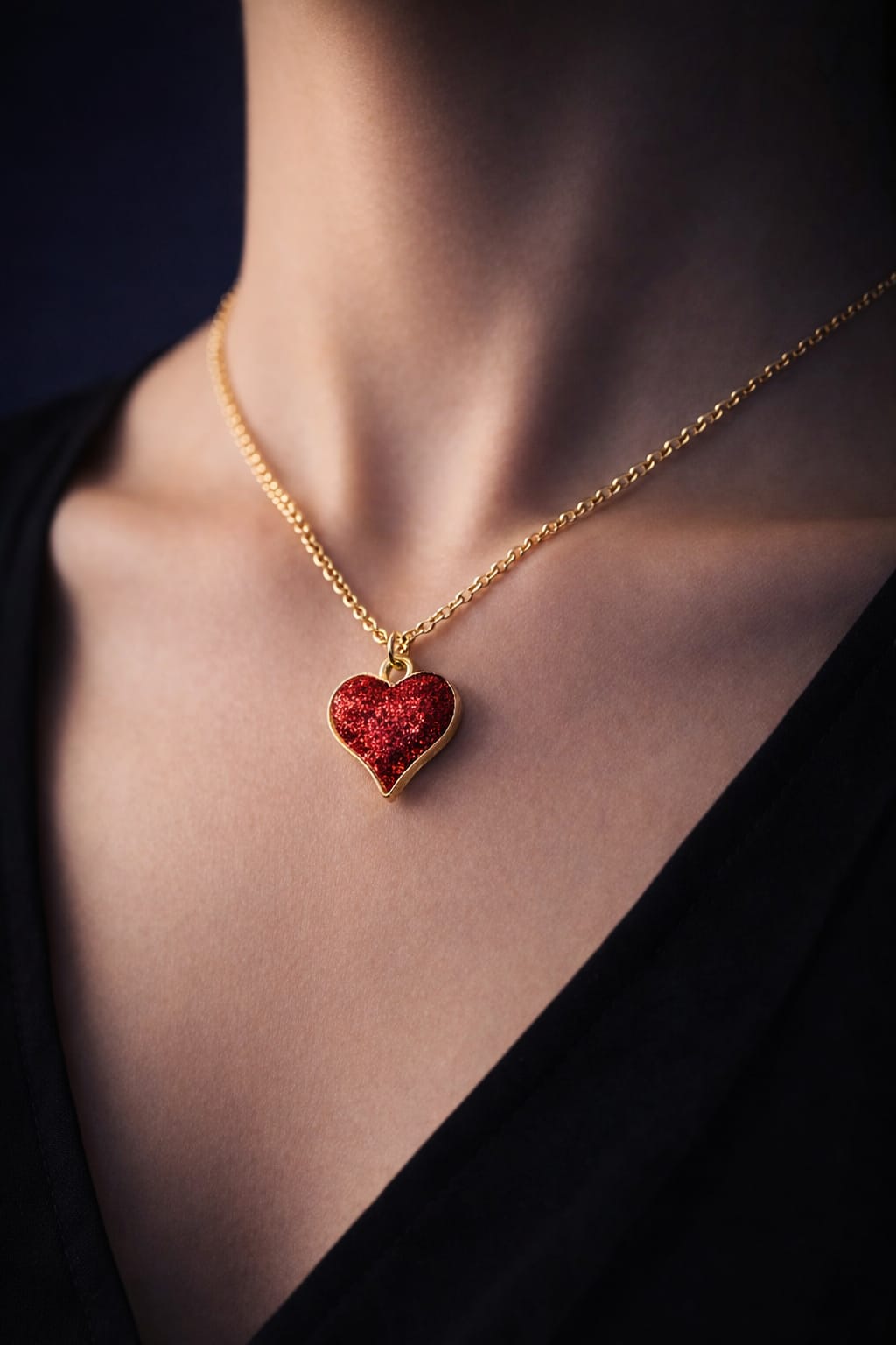Luxury Red Glitter Heart Pendant Necklace ❤️ Elegant Gold-Toned Heart Charm Necklace for Women & Girls | Premium Fashion Jewellery | 1pc