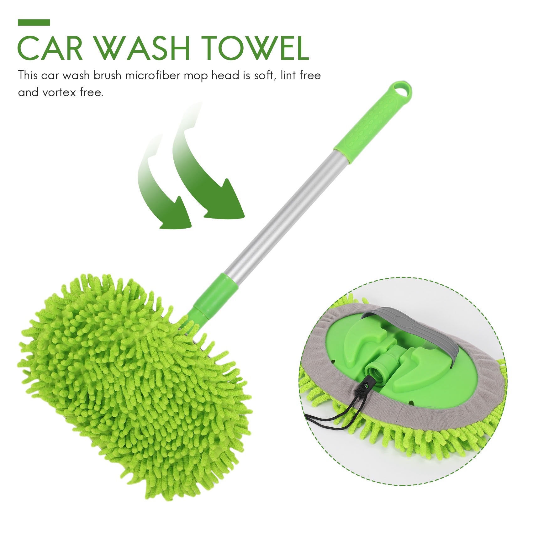 2 in 1 Car Wash Mop Mitt with Long Handle,Scratch Cleaning Tool