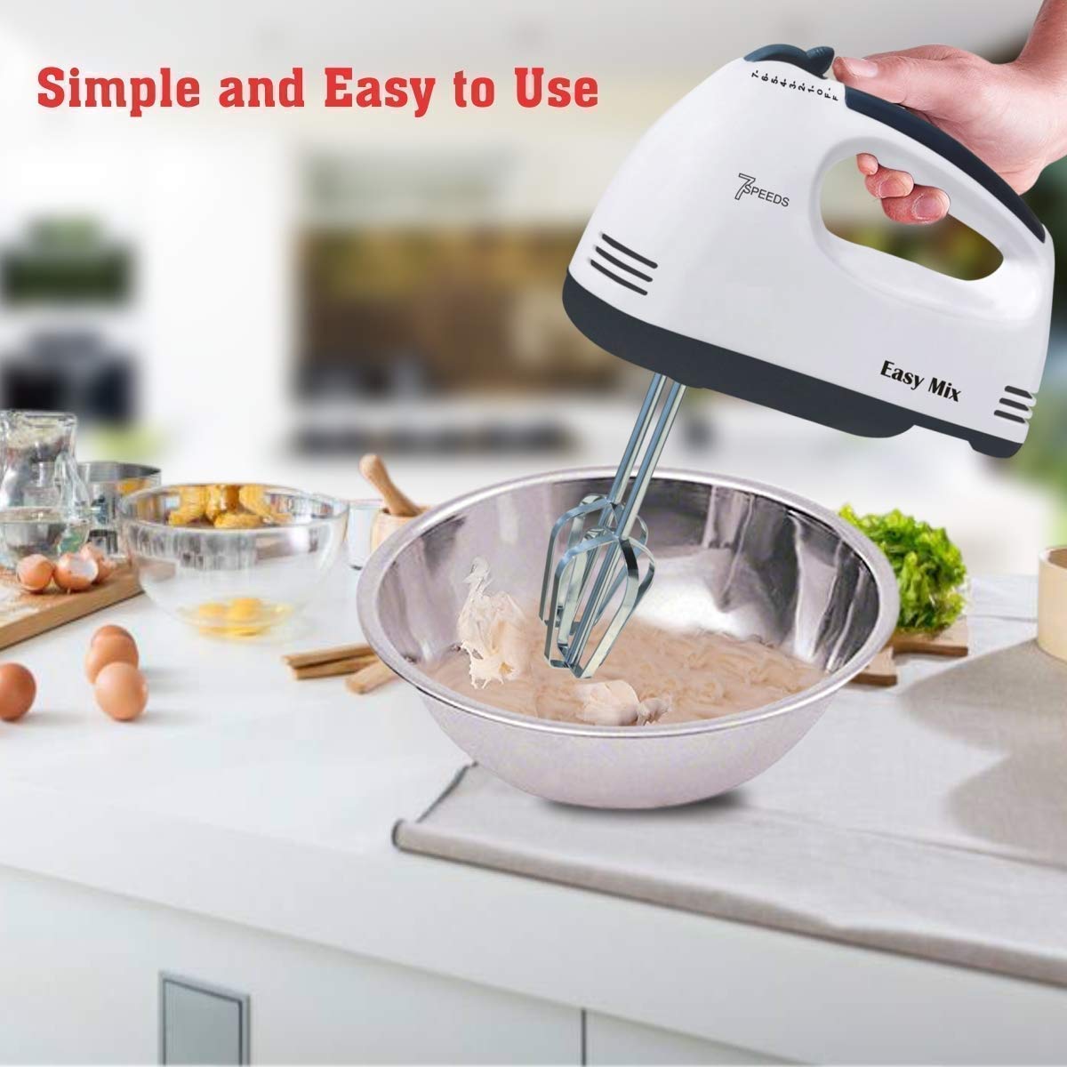 Scarlett Hand Mixer 7 Speed Electric Egg Beater with Chrome Beaters & Dough Hooks | Cake, Cream & Baking Mixer | Handheld Kitchen Mixer for Eggs, Dough & Whipping