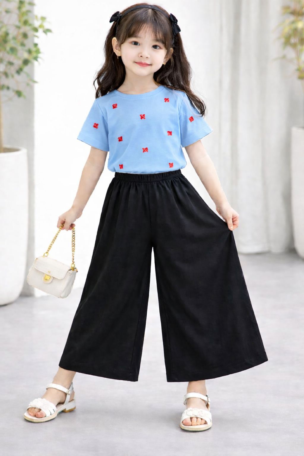 Printed Girls T-Shirt & Black Flapper Set  For Kids – Best for Eid Gift