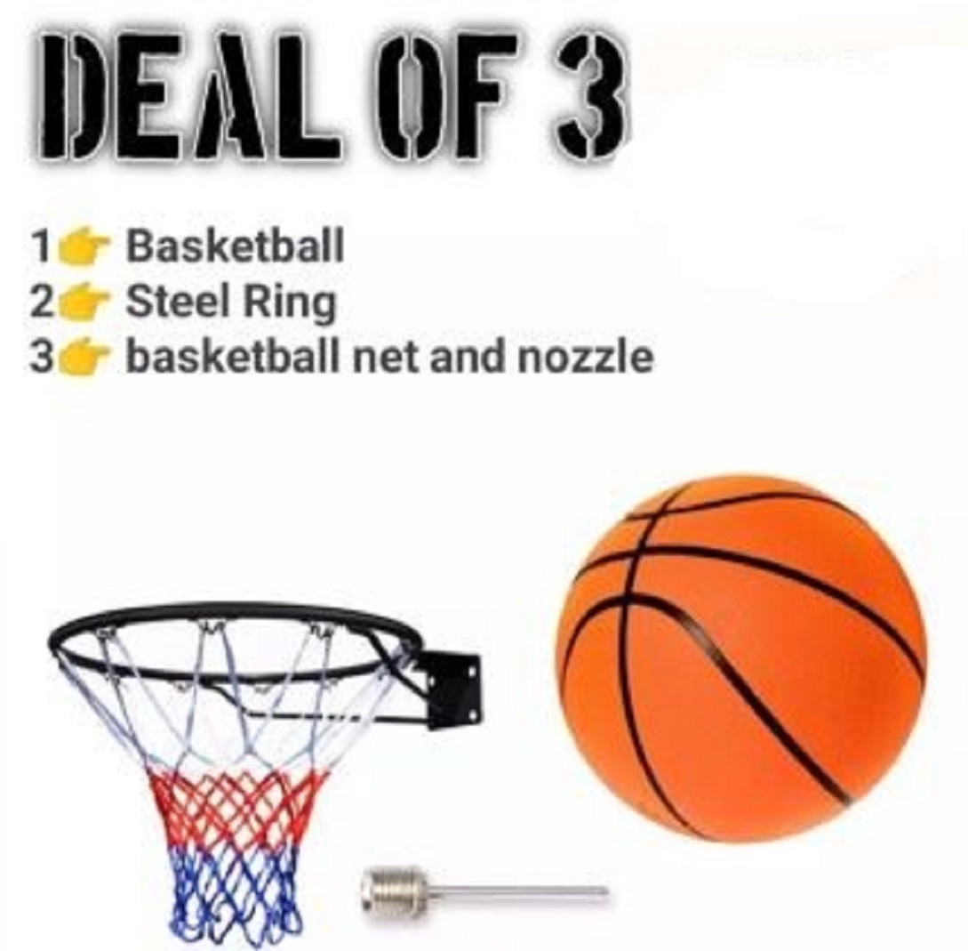 Basket Ball with Free Net And Steal Ring Sports Equipment for Outdoor Play