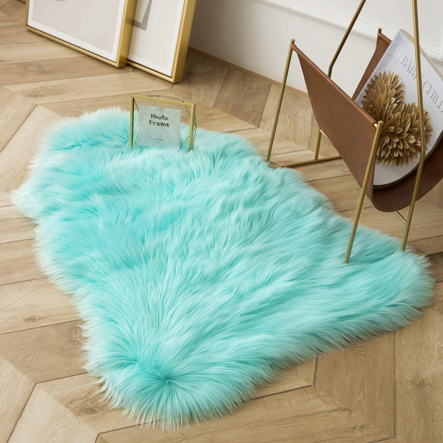 Faux Sheepskin Rug Sheep Foot Door Mat Rug 24inch x 33inch Turquoise Fuzzy