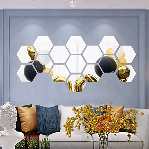 Acrylic 3D Mirror Stickers For Wall Decoration / 12/24/36Pcs Hexgon Wall Decoration Items 4x4inchs Decor For Wall